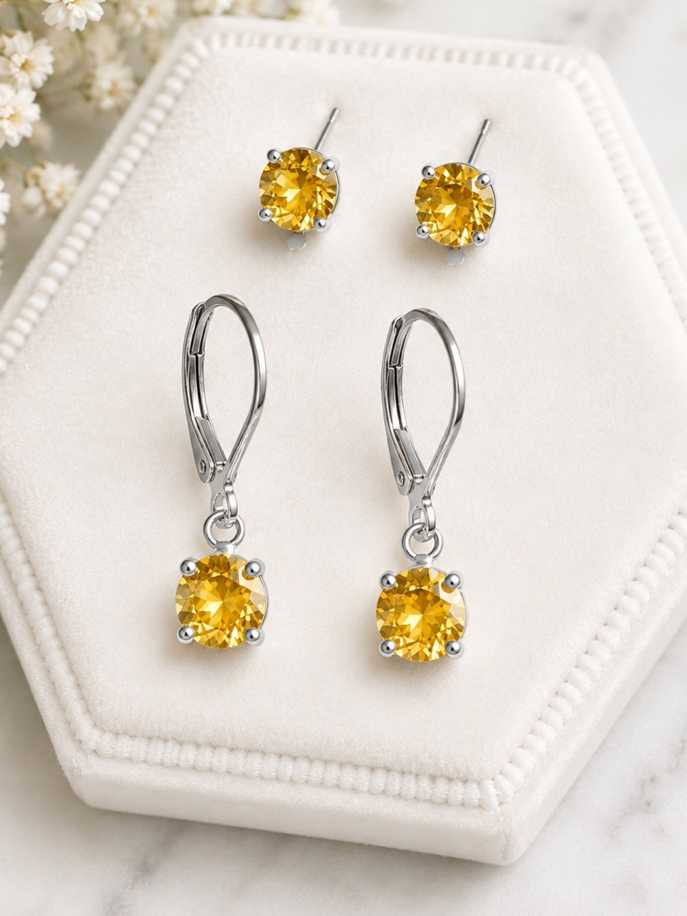 NEW Sunny Citrine Yellow Gemstone Hypoallergenic Stainless Steel Earrings